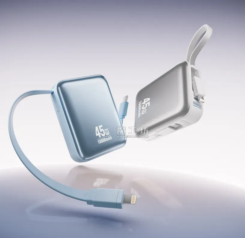 魔工坊-Octane工程-45W快充移动电源集成数据线渐变背景